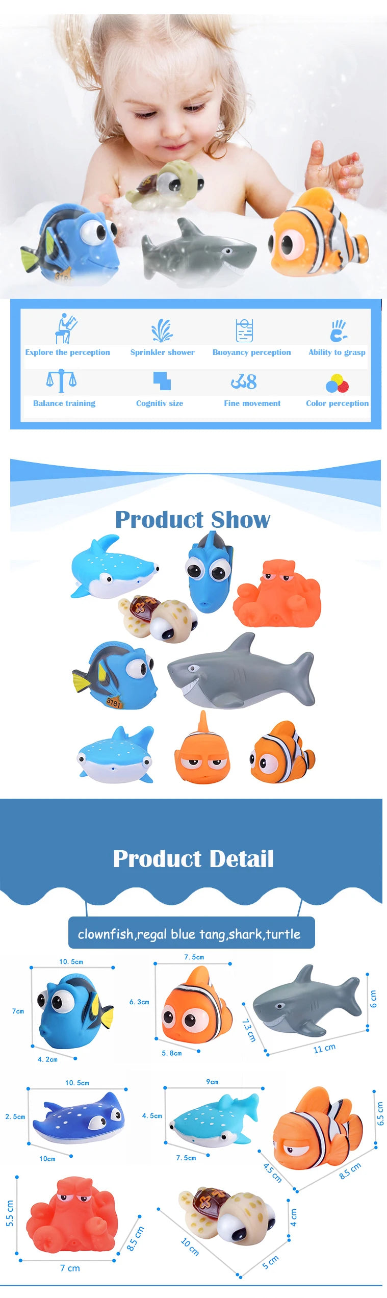 Baby Bath Toys Finding Nemo Dory Float Spray Water Squeeze Toys Soft Rubber Bathroom Play Animals children Bath Clownfish Toy