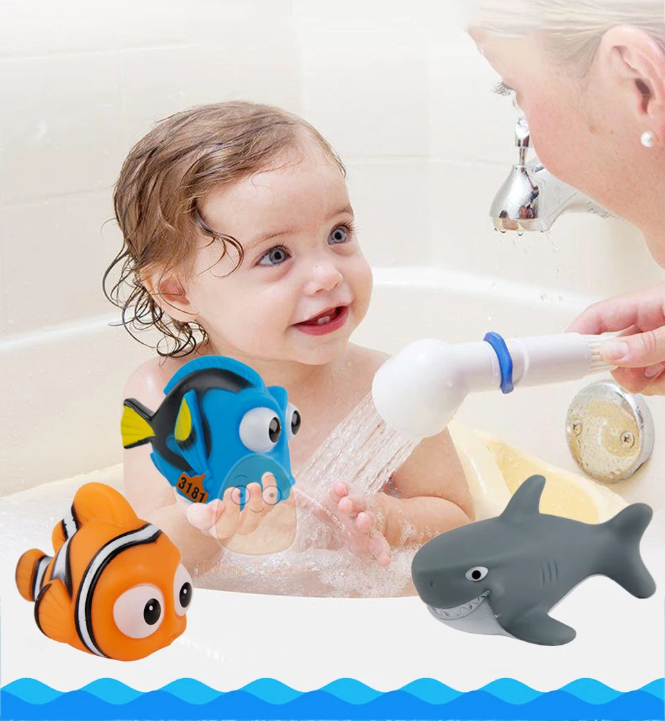 Baby Bath Toys Finding Fish Kids Float Spray Water Squeeze Aqua Soft Rubber Bathroom