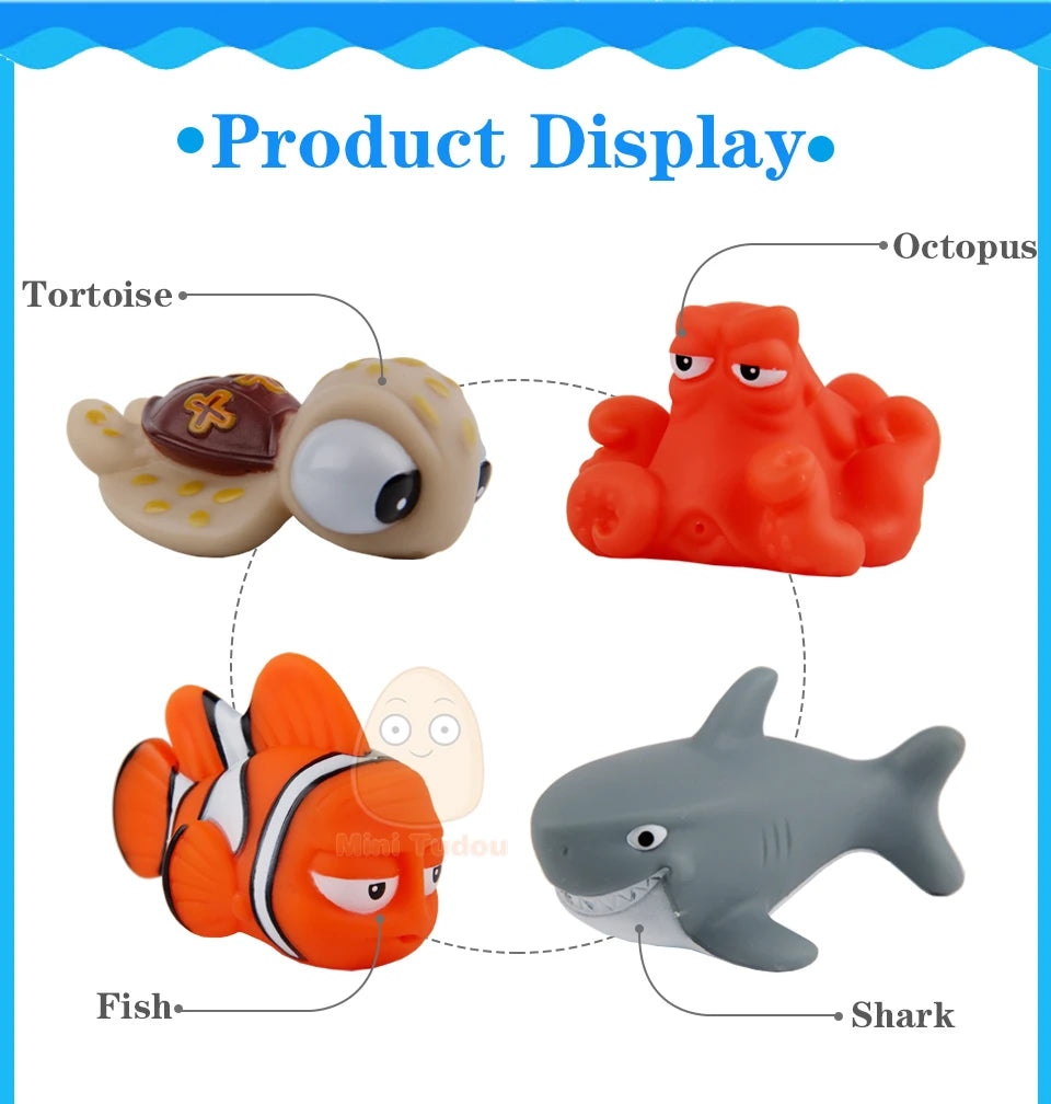 Baby Bath Toys Finding Fish Kids Float Spray Water Squeeze Aqua Soft Rubber Bathroom