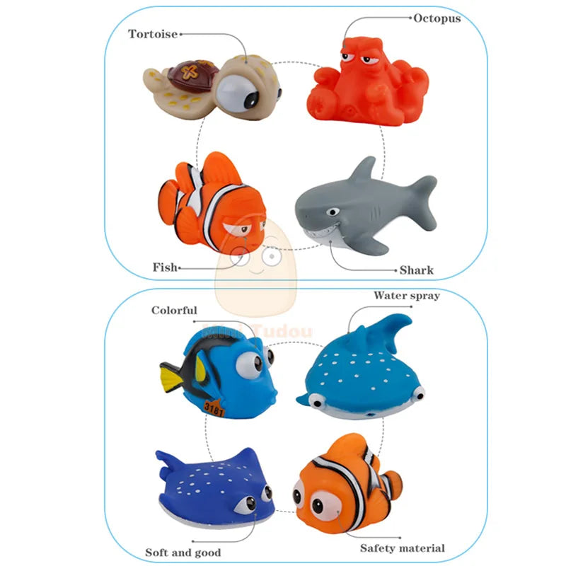 Baby Bath Toys Finding Fish Kids Float Spray Water Squeeze Aqua Soft Rubber Bathroom