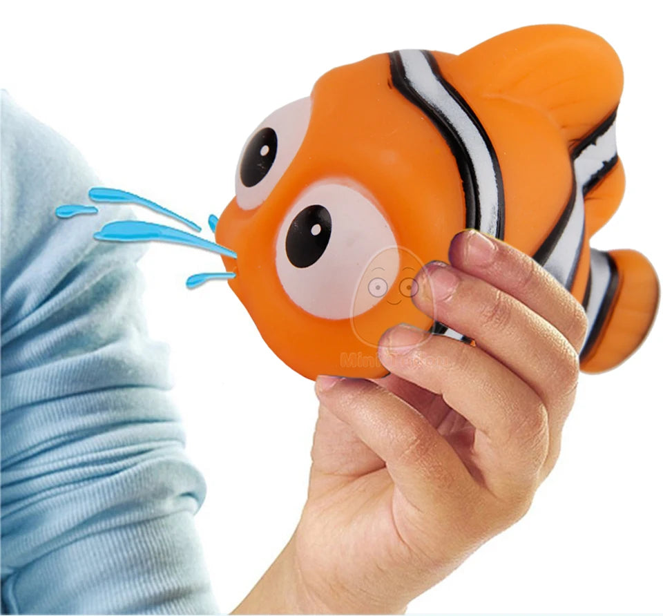 Baby Bath Toys Finding Fish Kids Float Spray Water Squeeze Aqua Soft Rubber Bathroom