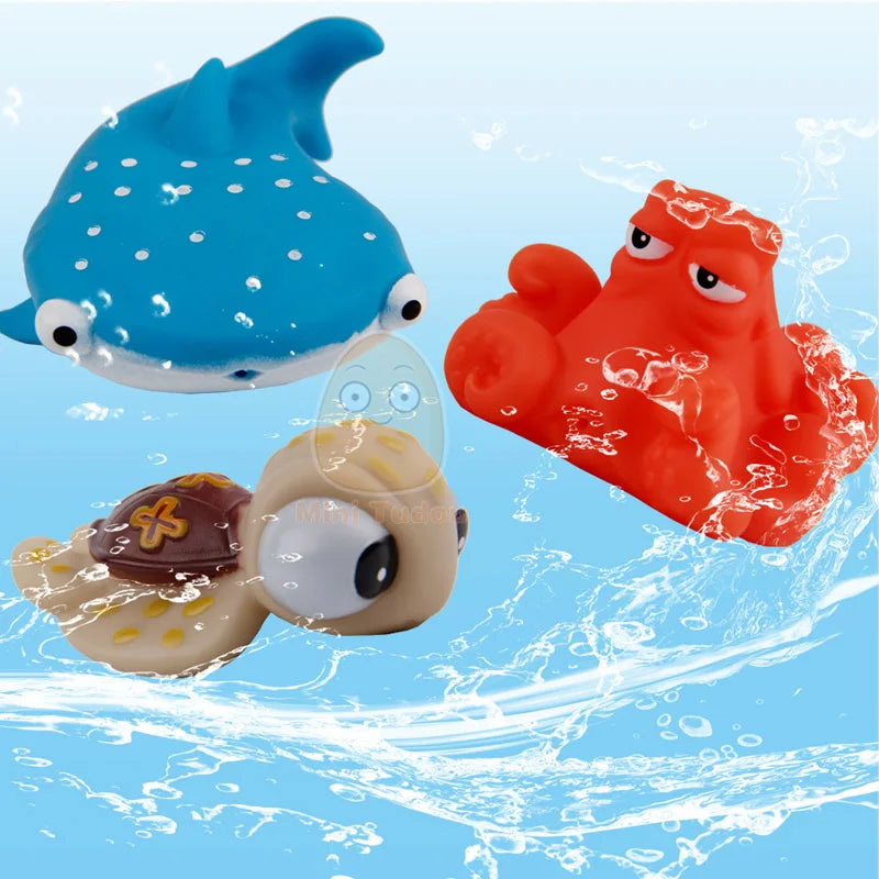 Baby Bath Toys Finding Fish Kids Float Spray Water Squeeze Aqua Soft Rubber Bathroom