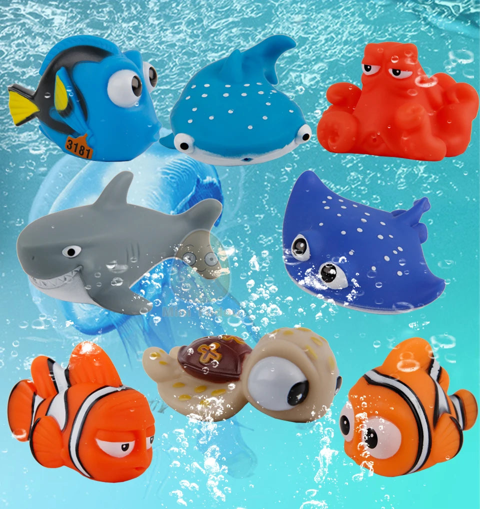 Baby Bath Toys Finding Fish Kids Float Spray Water Squeeze Aqua Soft Rubber Bathroom