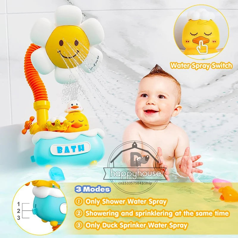 Baby Bath Toys Bath Shower for Toddler 4 in 1 Bathtub Toy with Sunflower Shower 3 Water Spray Sprinkler BathTub Toys for Baby