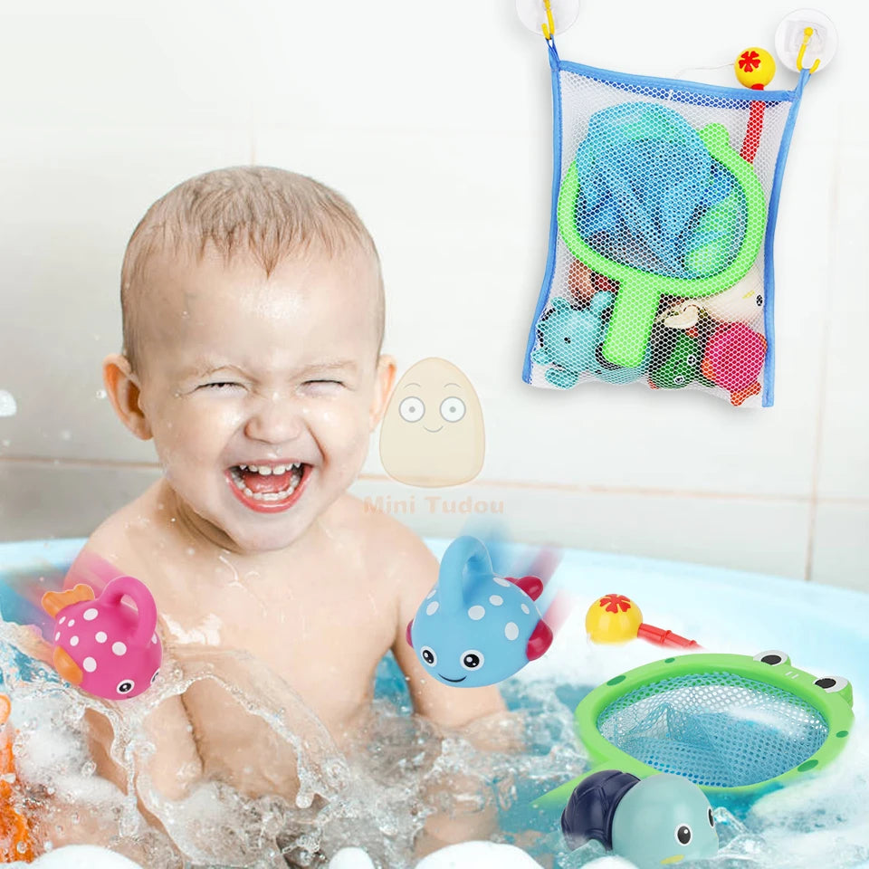 Baby Bath Toys Finding Fish Kids Float Spray Water Squeeze Aqua Soft Rubber Bathroom