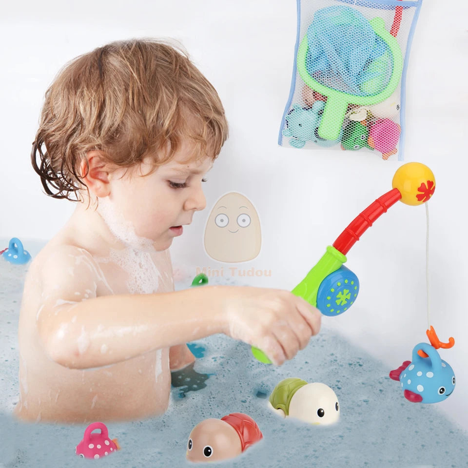 Baby Bath Toys Finding Fish Kids Float Spray Water Squeeze Aqua Soft Rubber Bathroom