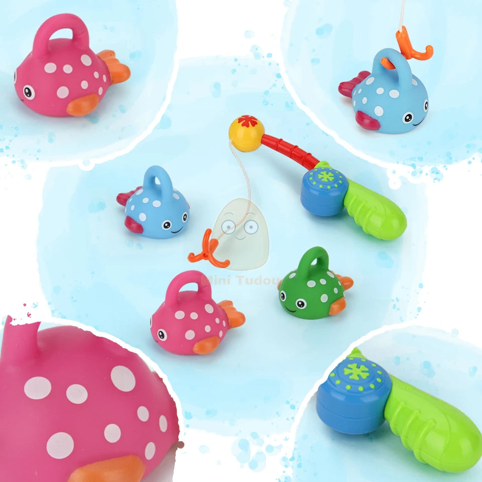 Baby Bath Toys Finding Fish Kids Float Spray Water Squeeze Aqua Soft Rubber Bathroom