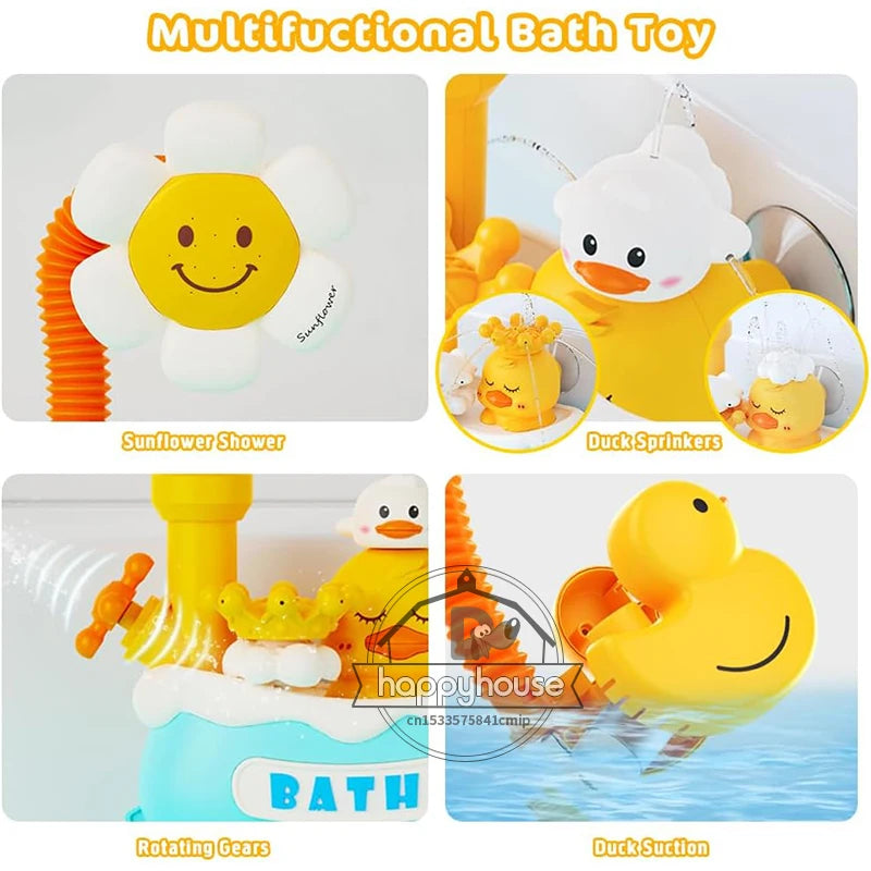 Baby Bath Toys Bath Shower for Toddler 4 in 1 Bathtub Toy with Sunflower Shower 3 Water Spray Sprinkler BathTub Toys for Baby