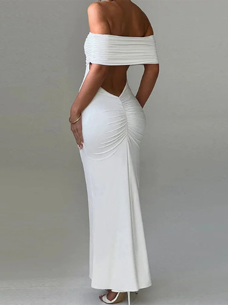 Sexy Slash Neck Backless Maxi Dress Women Elegant