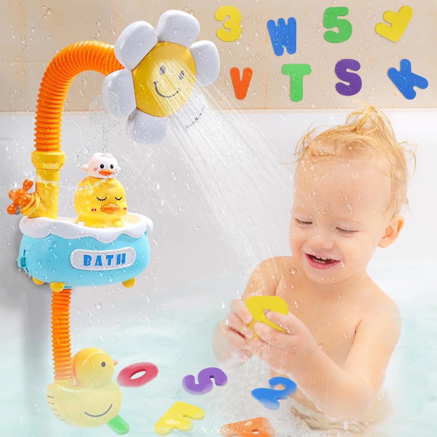 Baby Bath Toys Bath Shower for Toddler 4 in 1 Bathtub Toy with Sunflower Shower 3 Water Spray Sprinkler BathTub Toys for Baby