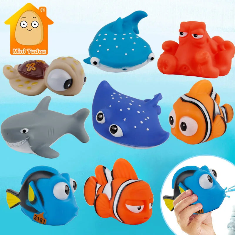 Baby Bath Toys Finding Fish Kids Float Spray Water Squeeze Aqua Soft Rubber Bathroom