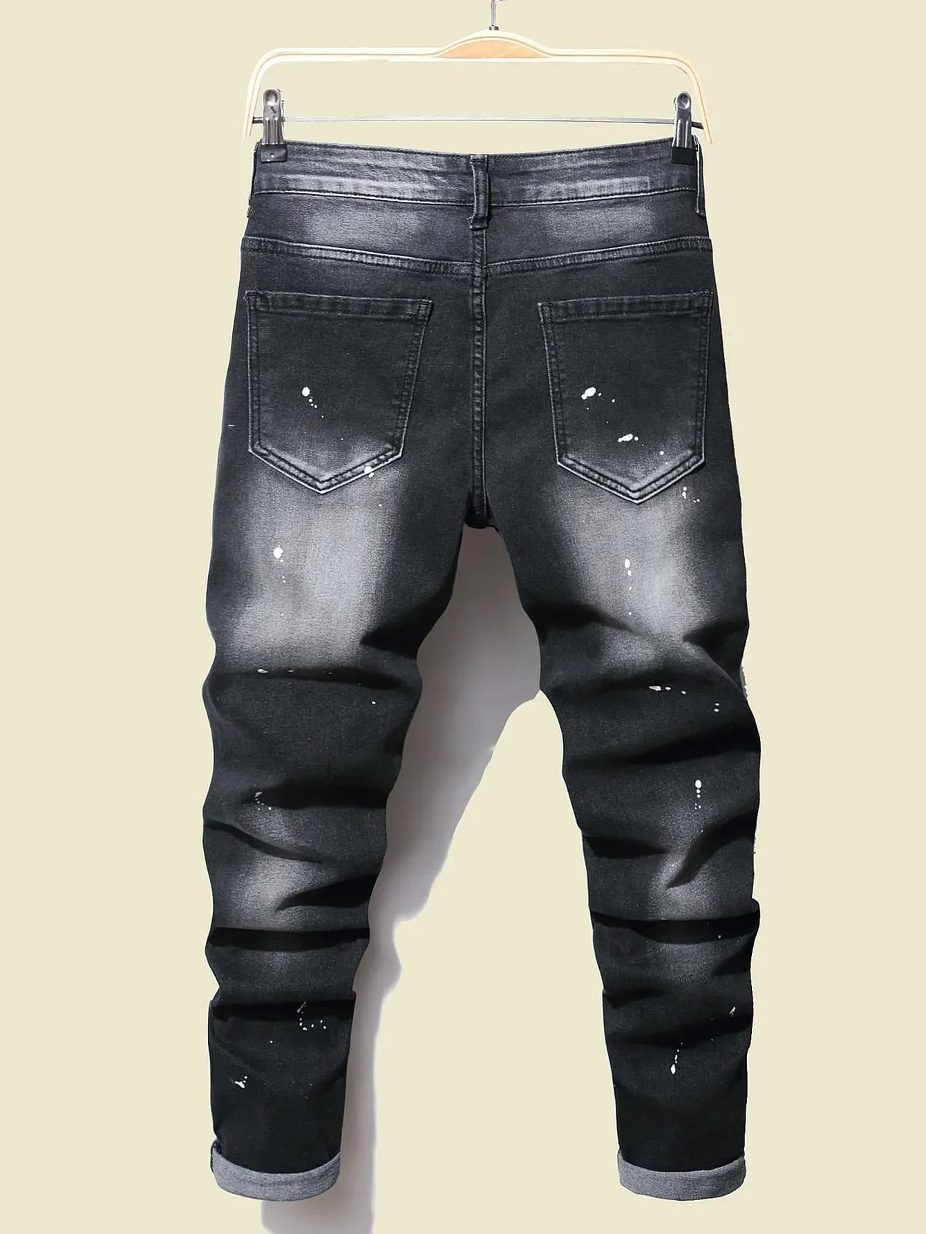 Men Black Skinny Denim Spot Jeans Male Ripped Stretch Fit Jeans Men Slim Trousers Fit Long Pants Streetwear Casual Trousers