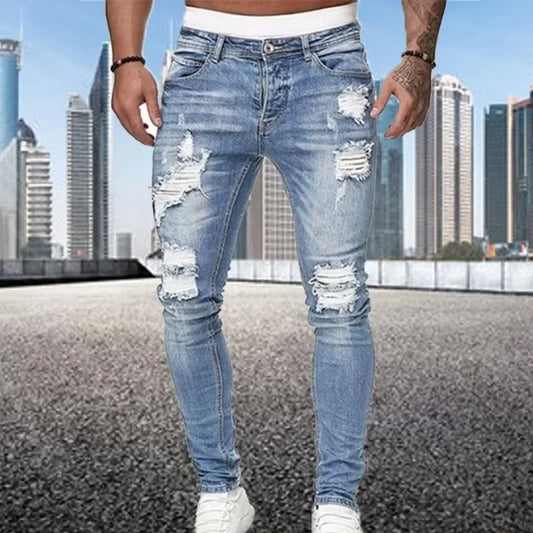 2024 New Retro Ripped Pencil Small Foot Skinny Jeans for Men Motorcycle Streetwear Stretch Straight Casual Slim Jeans Male