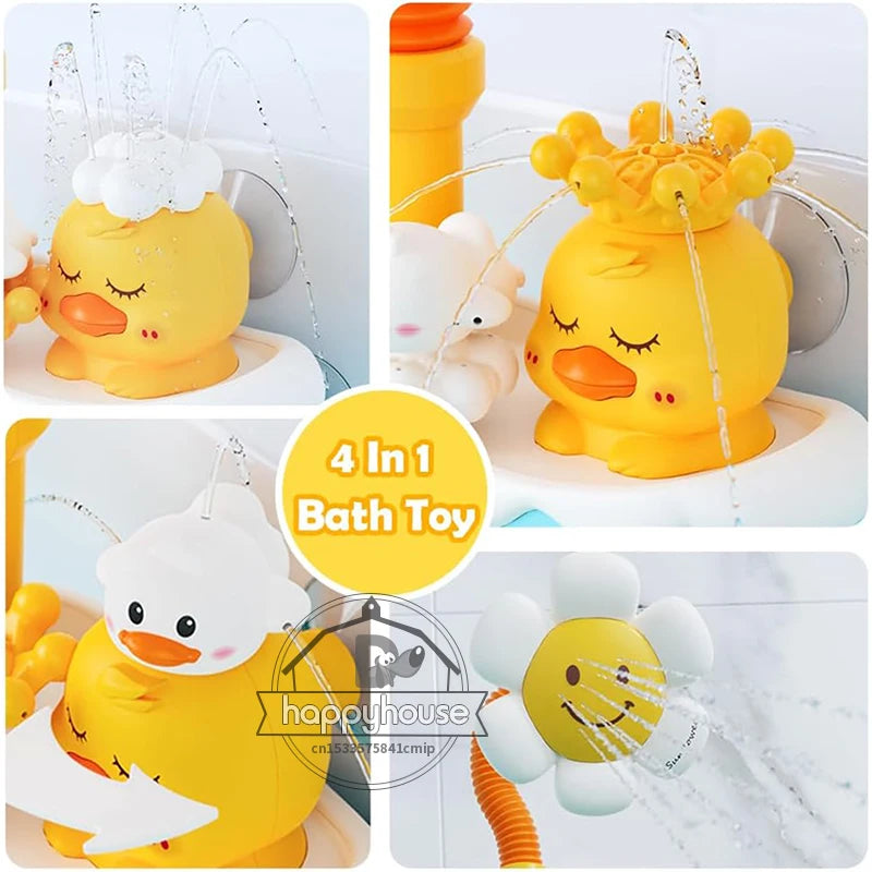 Baby Bath Toys Bath Shower for Toddler 4 in 1 Bathtub Toy with Sunflower Shower 3 Water Spray Sprinkler BathTub Toys for Baby