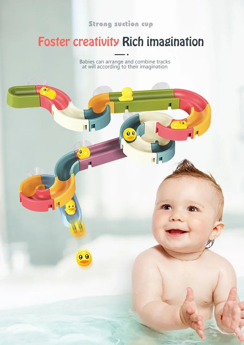 Baby DIY Assembling Track Slide Suction Cup Toys Bath Tub Toys Baby Bathroom Bathtub Shower Toy Set Duck Water Toys for Children