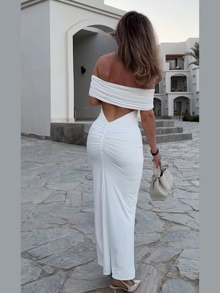 Sexy Slash Neck Backless Maxi Dress Women Elegant