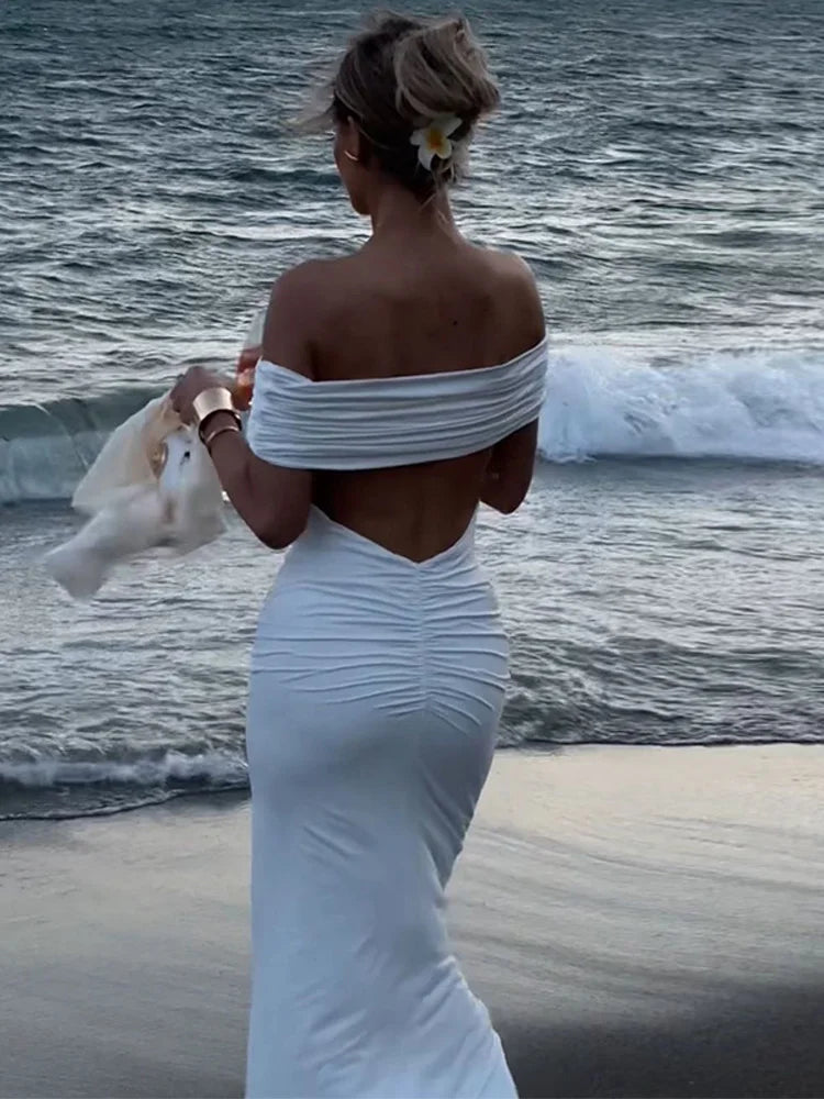 Sexy Slash Neck Backless Maxi Dress Women Elegant